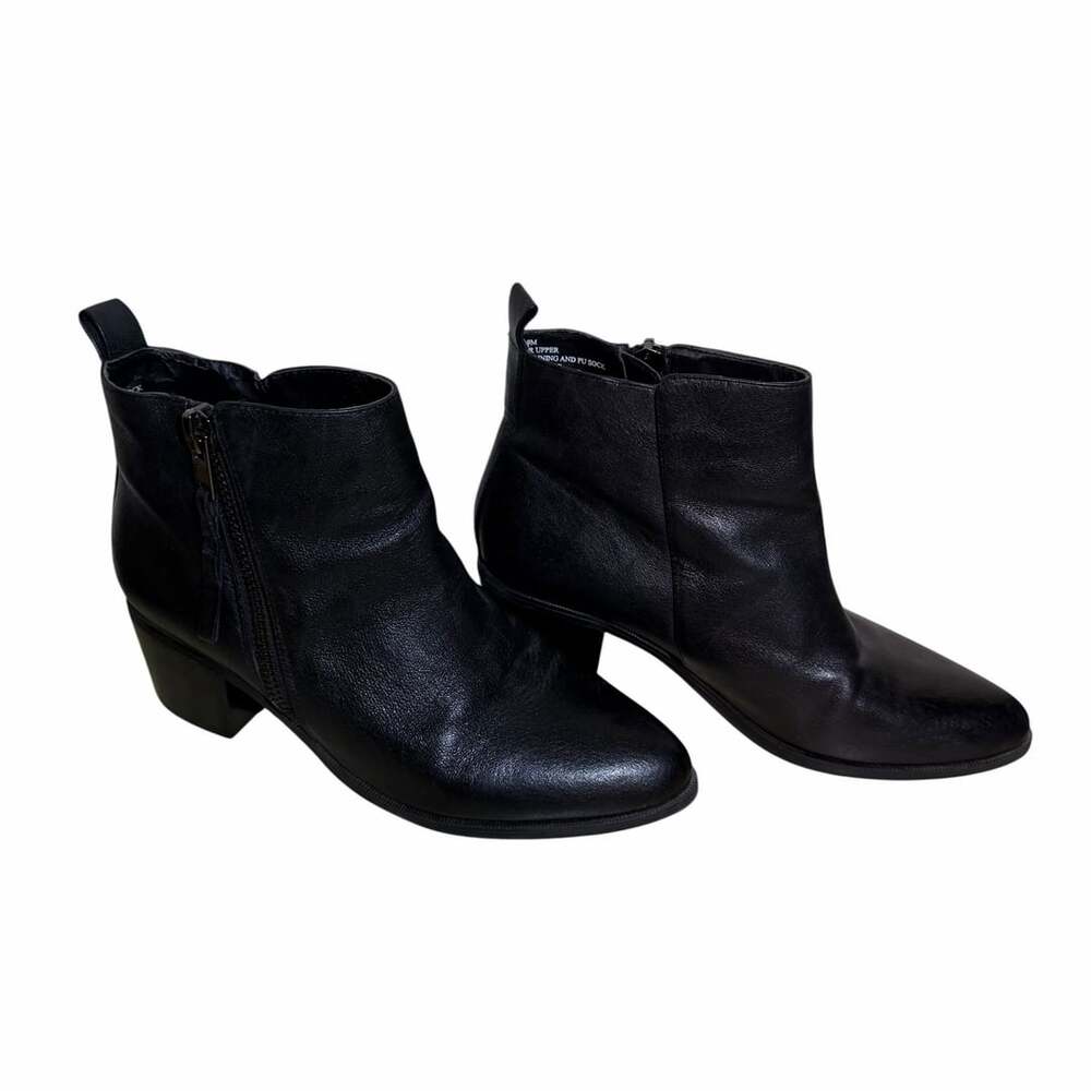 Steve Madden Peele Black Leather Ankle Boots Size 9M Block Heel Double Zipper